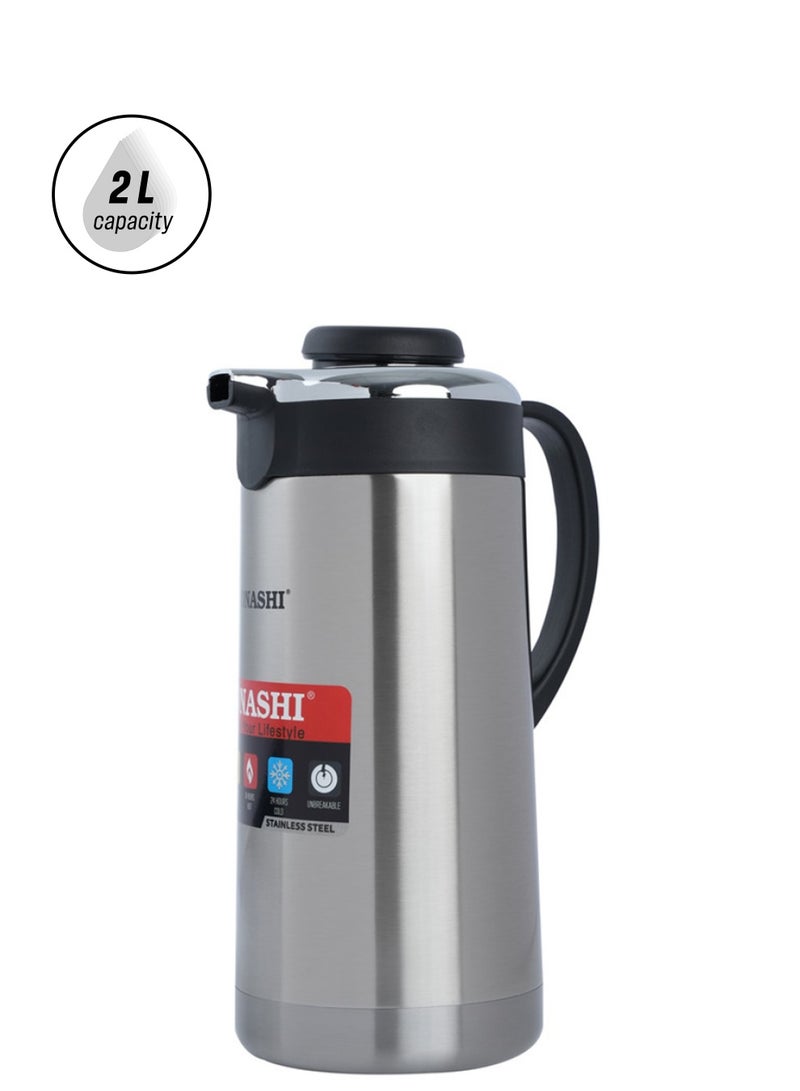 SONASHI 2.L Vacuum Flask  for Hot And Cold Beverages  High Quality Stainless Steel Body with Double Wall Insulation  Unbreakable Flasks with Big Mouth for Daily Use  Portable Friendly SVF-2000 Silver/Black - Image 1