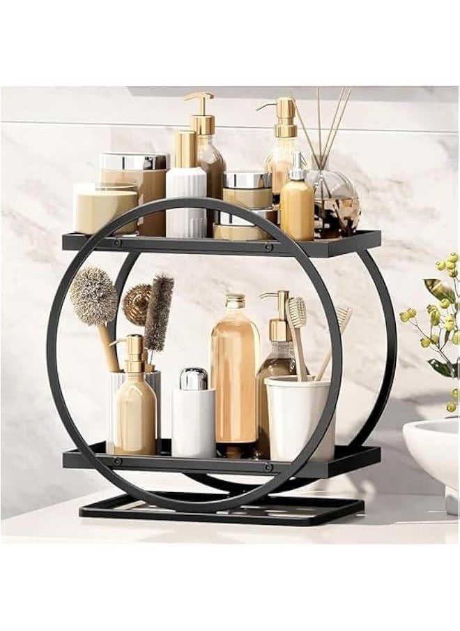 HOOKOR 2 Tier Makeup Organizers and Storage, Metal Perfume Skincare Cosmetics Bathroom Countertop Organizer Rack for Vanity, Bedroom, Kitchen, Living Room, Dressing Desk (Black)  - Image 2
