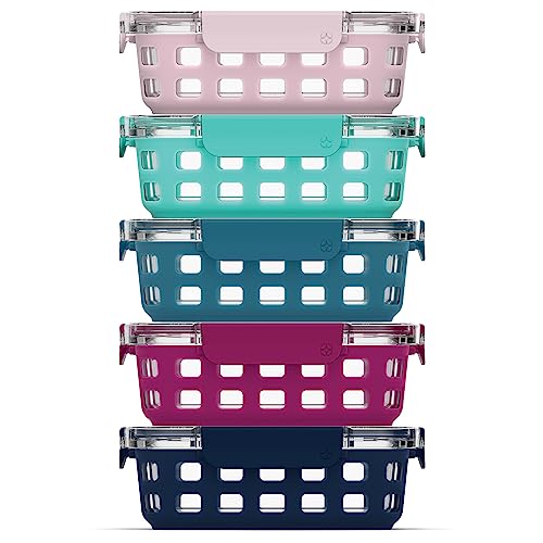 Ello Duraglass 34 Cup Meal Prep Sets 10Pc 5 Pack Set Glass Food Storage Container with Silicone Sleeve and Airtight BPAFree Plastic Lids Dishwasher Microwave and Freezer Safe Evening Orchard