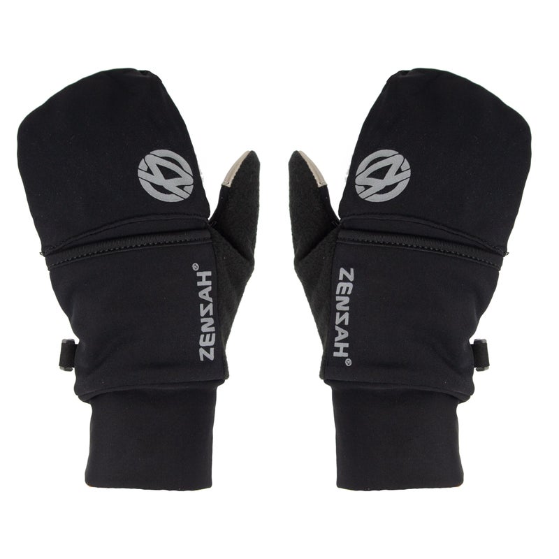 Zensah Convertible Running Mittens and Gloves - Warm Touchscreen Cold Winter Gloves for Women and Men (Black, Medium) - Image 2