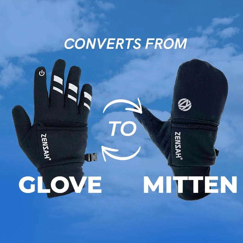 Zensah Convertible Running Mittens and Gloves - Warm Touchscreen Cold Winter Gloves for Women and Men (Black, Medium) - Image 5