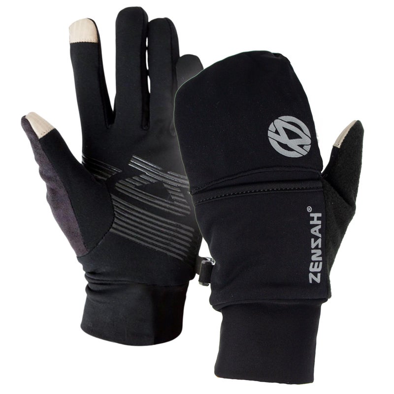 Zensah Convertible Running Mittens and Gloves - Warm Touchscreen Cold Winter Gloves for Women and Men (Black, Medium) - Image 1