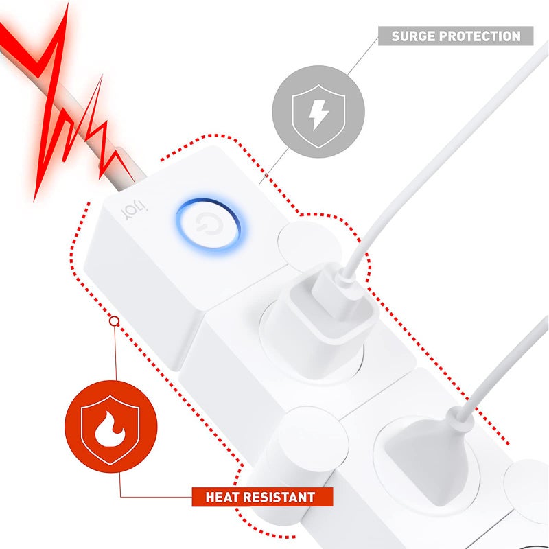 iJoy Flexible Power Strip - 3 AC Outlets and 2 USB Charging Ports with 5 Ft Extension Cord, Power Strip Surge Protector White, Decorative Surge Protector Outlet Extender for Home, Office, and More - Image 4