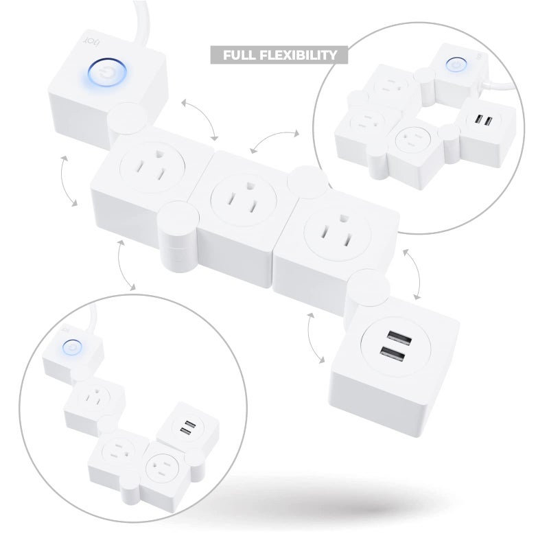 iJoy Flexible Power Strip - 3 AC Outlets and 2 USB Charging Ports with 5 Ft Extension Cord, Power Strip Surge Protector White, Decorative Surge Protector Outlet Extender for Home, Office, and More - Image 3