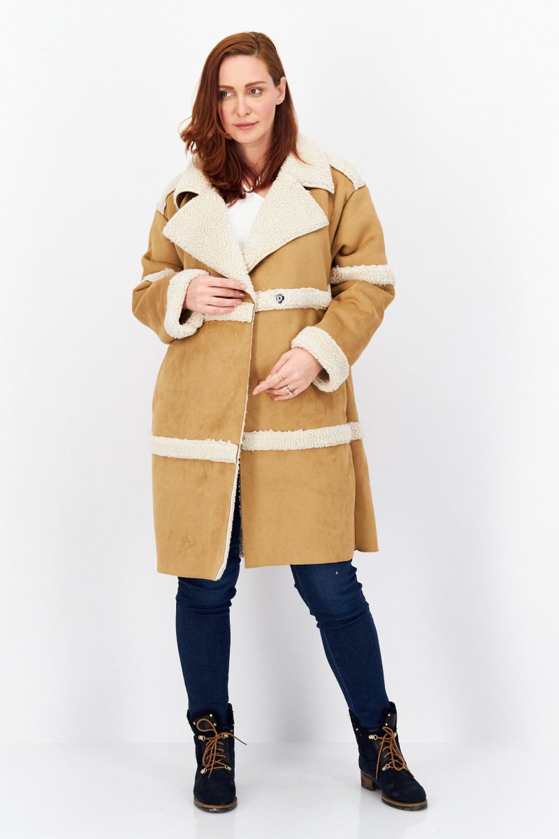 Bearpaw معطف ترنش مزخرف للنساء، تان - Image 1