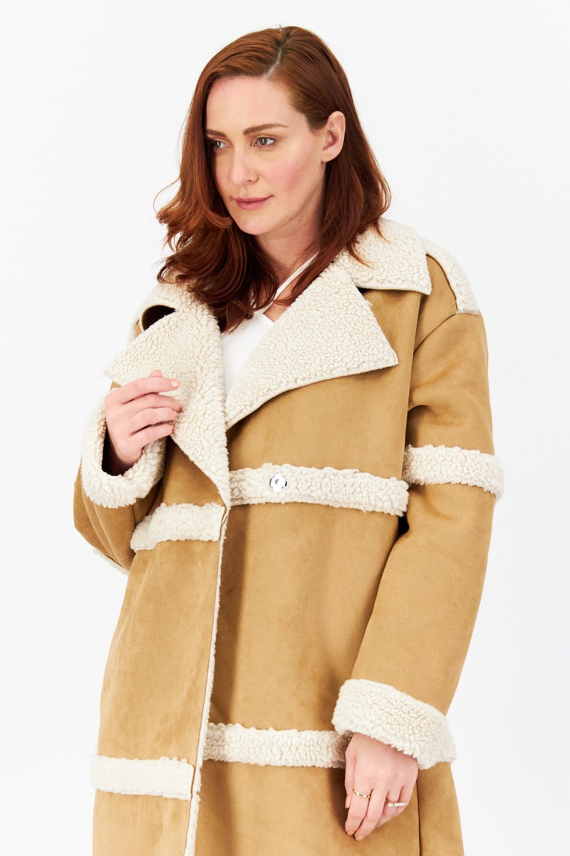Bearpaw Women Textured Trench Coat, Tan - Image 4
