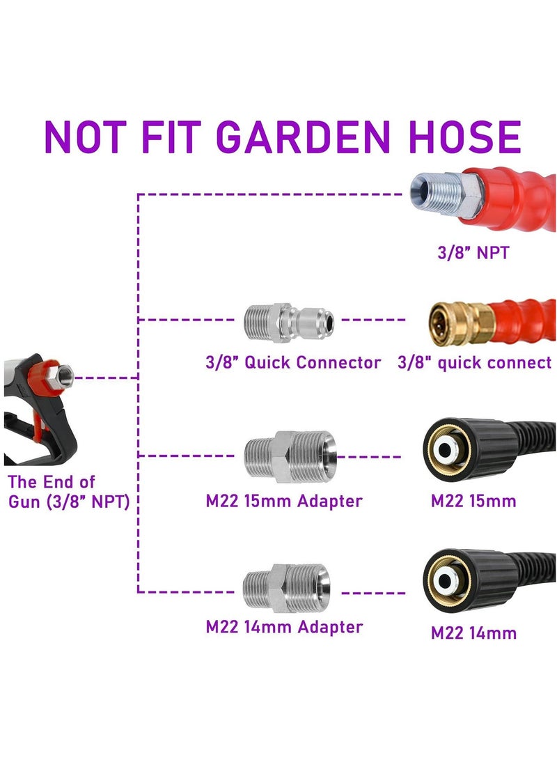 Pressure Washer Gun with Swivel, Short Power Washer Gun with 3/8” Quick Connector, M22 14mm /15mm Fitting, 5 Pressure Washer Nozzle Tips with Holder, 5000 PSI Black  - Image 3