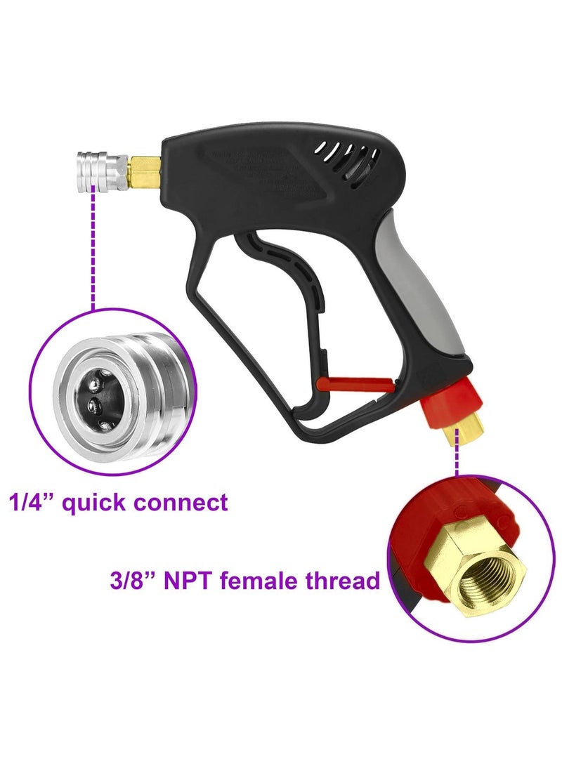 Pressure Washer Gun with Swivel, Short Power Washer Gun with 3/8” Quick Connector, M22 14mm /15mm Fitting, 5 Pressure Washer Nozzle Tips with Holder, 5000 PSI Black  - Image 4