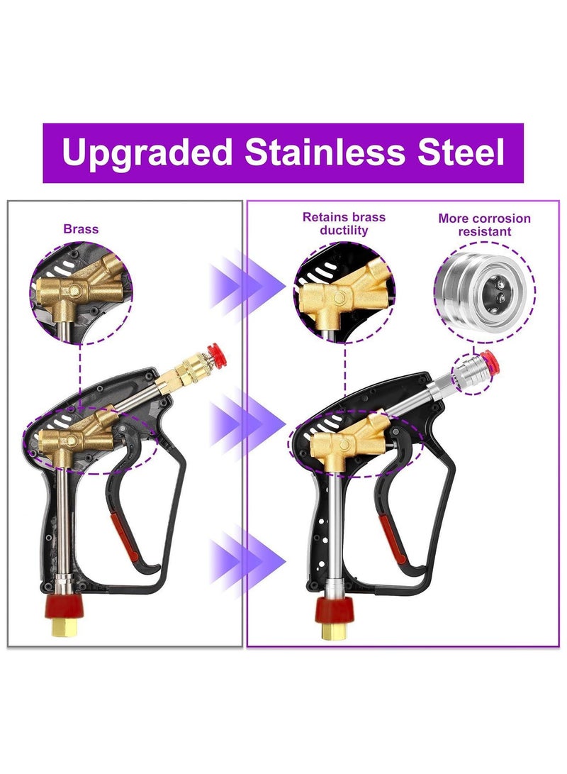 Pressure Washer Gun with Swivel, Short Power Washer Gun with 3/8” Quick Connector, M22 14mm /15mm Fitting, 5 Pressure Washer Nozzle Tips with Holder, 5000 PSI Black  - Image 5