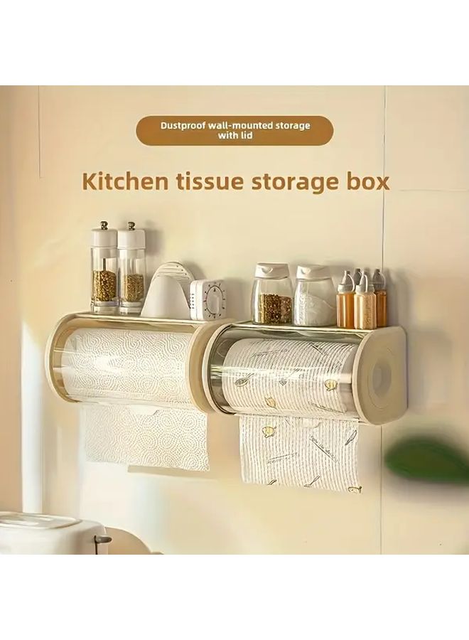 White Tissue Storage Box With Lid Wall Mounted Toilet Paper Holder Organizer - Image 2