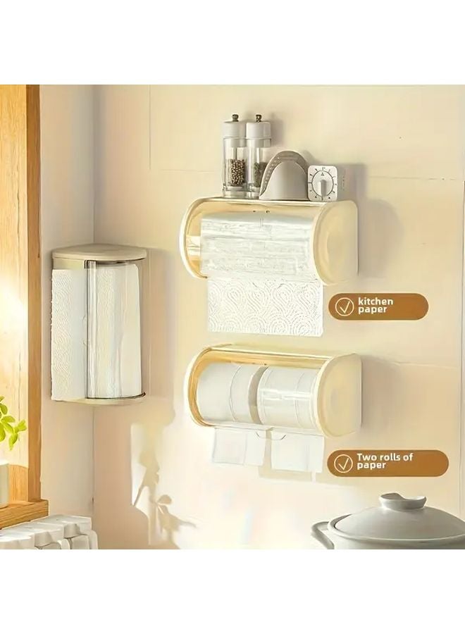 White Tissue Storage Box With Lid Wall Mounted Toilet Paper Holder Organizer - Image 5