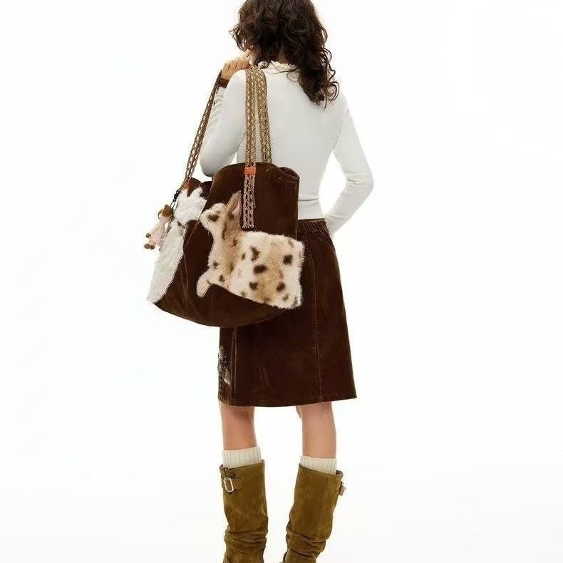Rongrong Cat Dialogue Eco-friendly Fur Embroidered Tote Shoulder Bag T7 - Image 3