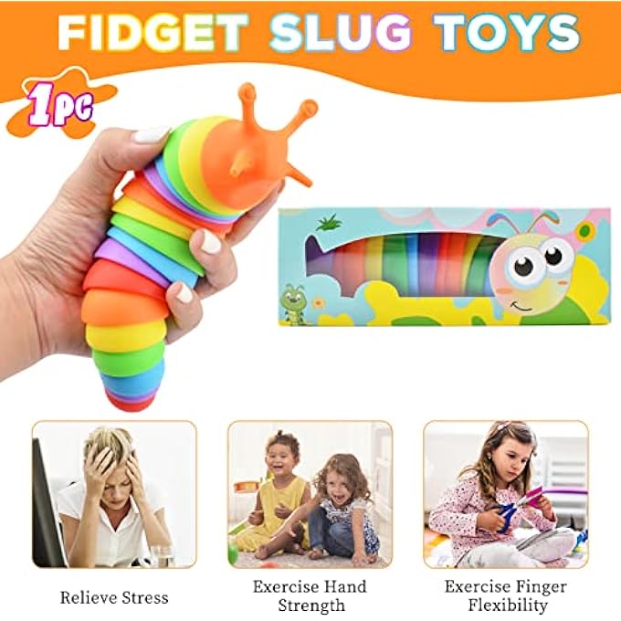 Cevioce Fidget Slug Toy, Sensory Slug Fidget Toy for Kids & Adults, 1Pc Cute 3D Articulated Stim Toy - Can Be Spliced, SafeExercise Wrist Strength & Stress Relief, Great Gift for ADHD Autism - Image 4