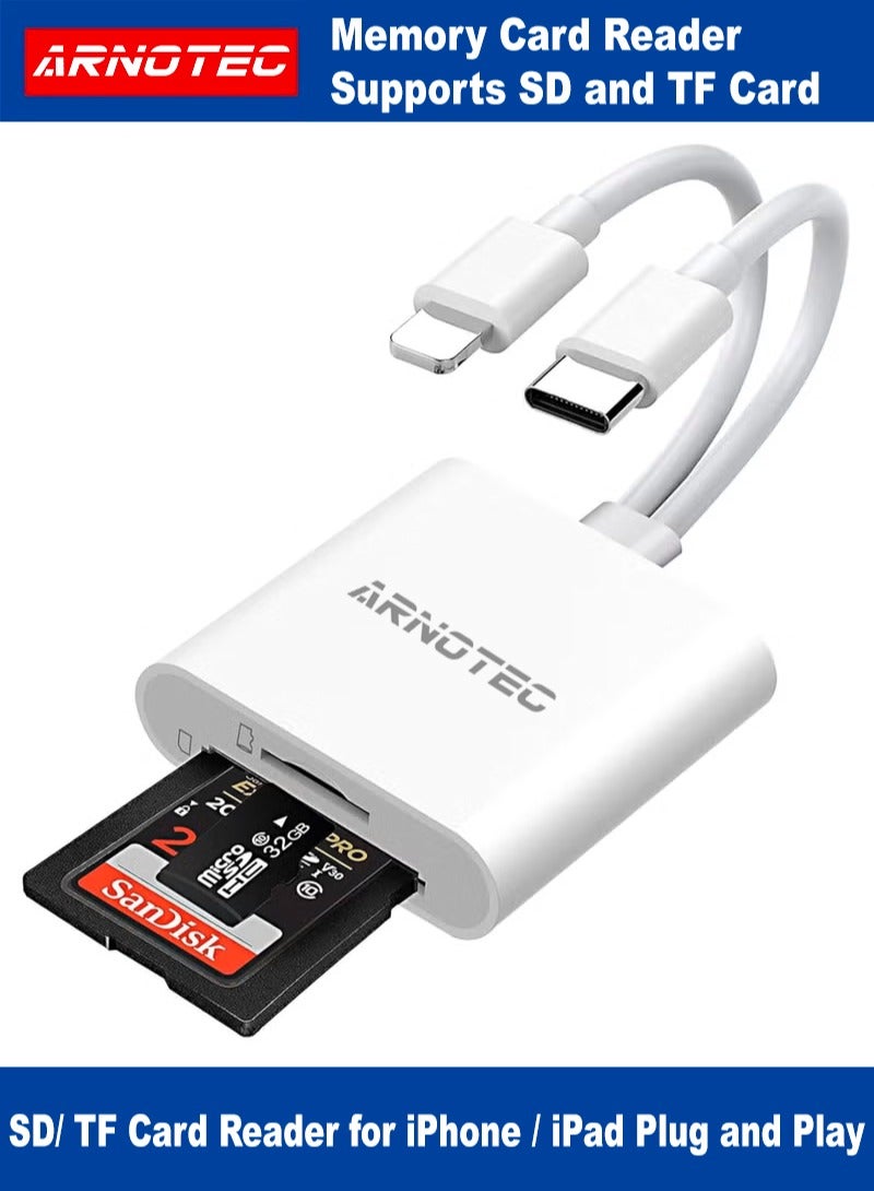 ARNOTEC Dual Card Slot SD & Micro SD Card Reader for iPhone & USB-C Devices – Plug & Play, High-Speed 20-30MB/s, Portable Memory Card Adapter for Camera, iPad, Smartphones, Supports JPEG/RAW/H.264/MPEG-4 - Image 1