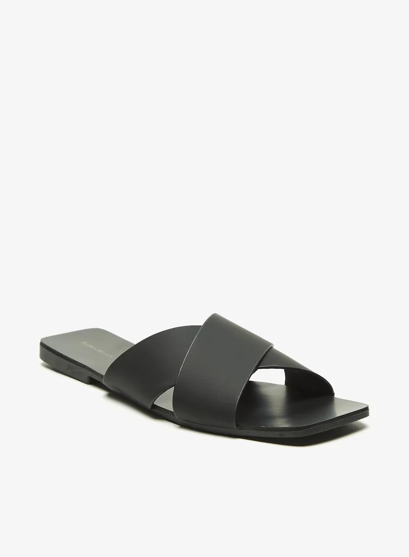 Flora Bella By Shoexpress Womens Floral Bella Solid Slip-On Cross Strap Slide Sandals