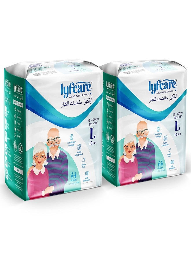 Lyfcare Adult Diapers Large Size (L) - 20 Units (Pack of 2) | Unisex Diapers Pants Style | Waist (75-100 cm) | Wetness Indicator, Super Absorb, 360° Protection & 0% Leakage | For Men & Women - Image 1