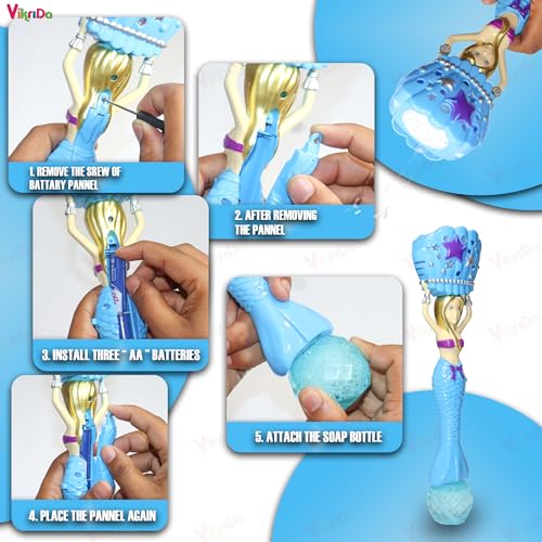 VikriDA Magic Mermaid Bubble Wand – Automatic Bubble Machine for Indoor & Outdoor Fun – Blue - Image 2