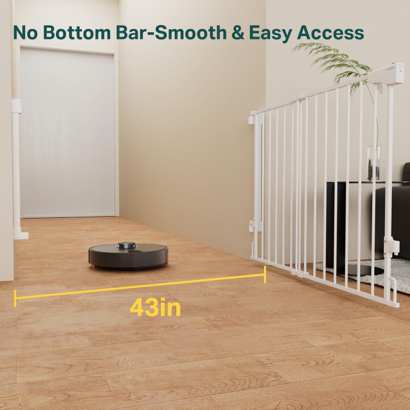 Cumbor 29.2â€“43" Baby Gate for Stairs, Wall-Mounted (Drill Required), Expandable No Bottom Bar Dog Gate, Auto Close Extra Wide Walk Thru, Pet & Toddler Proof Gate, Top & Bottom of Stairways (White) - Image 2