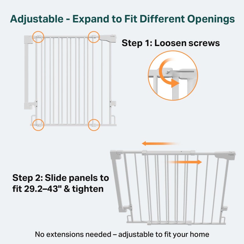 Cumbor 29.2â€“43" Baby Gate for Stairs, Wall-Mounted (Drill Required), Expandable No Bottom Bar Dog Gate, Auto Close Extra Wide Walk Thru, Pet & Toddler Proof Gate, Top & Bottom of Stairways (White) - Image 3