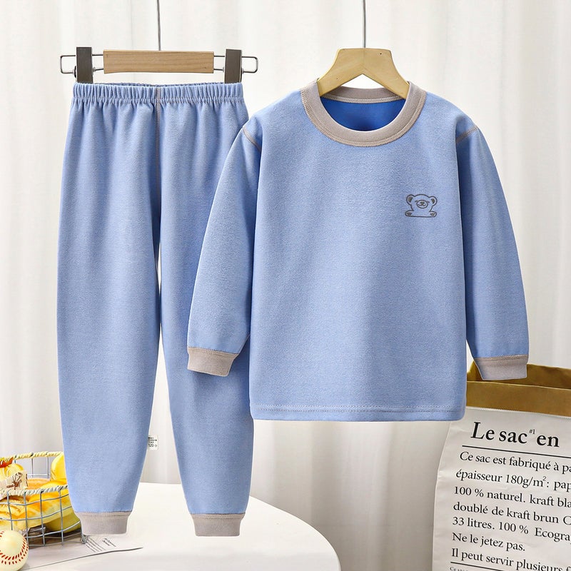 Children''s Boneless Velvet Middle-high Collar New Autumn Clothes and Pants suit Men''s and Women''s Striped Thickened Thermal Underwear suit - Image 1