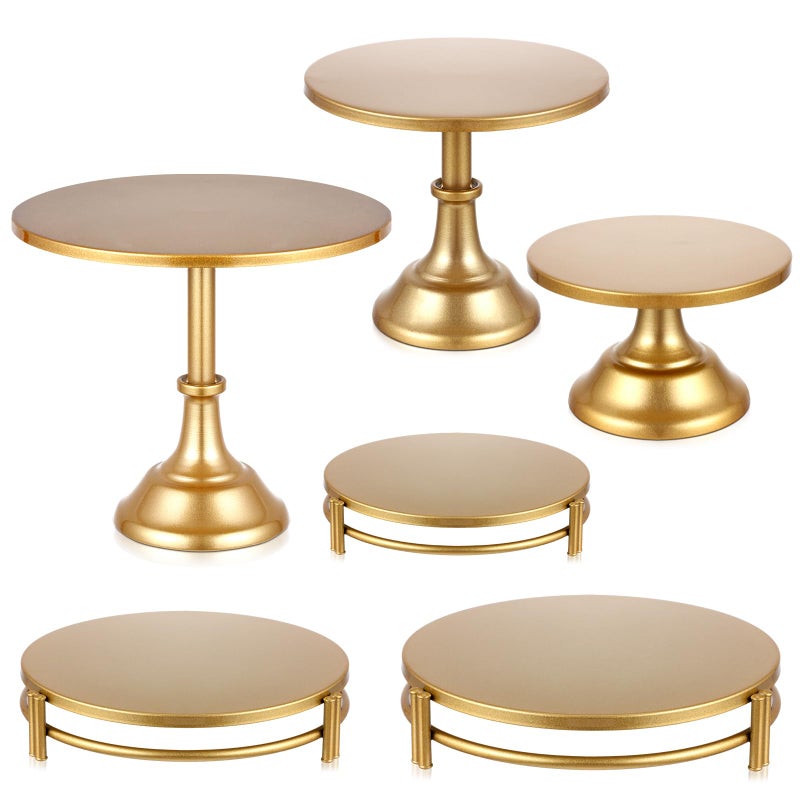 مجموعة تيوسي من 6 حاملات كعك ذهبية دائرية من المعدن حاملات كعك عتيقة ذهبية لعرض الحلويات والكعك والحلويات لاحتفالات الزفاف وأعياد الميلاد والمناسبات والاحتفالات العروسية