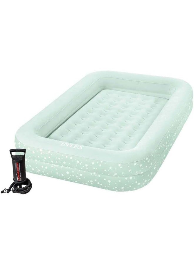 Intex Twin/Single 66810 Kids Travel Bed Set Airbed With Hand Pump polystyrene Mint Green 107x168x25cm - Image 1