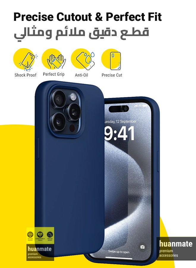 huanmate Stylish Silicone Case Cover For Apple iPhone 15 Pro Navy Blue - Image 2