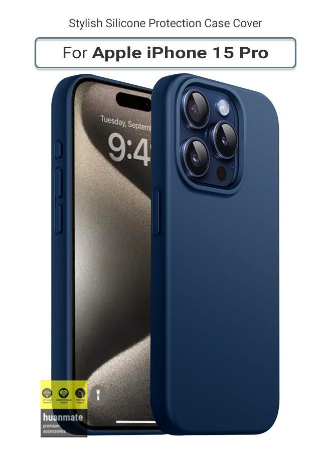 huanmate Stylish Silicone Case Cover For Apple iPhone 15 Pro Navy Blue - Image 1