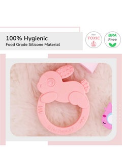 أر فور رابيت لعبة عضاضة على شكل أرنب صغيرة للأطفال بعمر 4 أشهر فما فوق من R for Rabbit Tiny Bites Zoobie مصنوعة من السيليكون الناعم الآمن غذائيًا والخالي من مادة BPA (وردي)  - Image 2