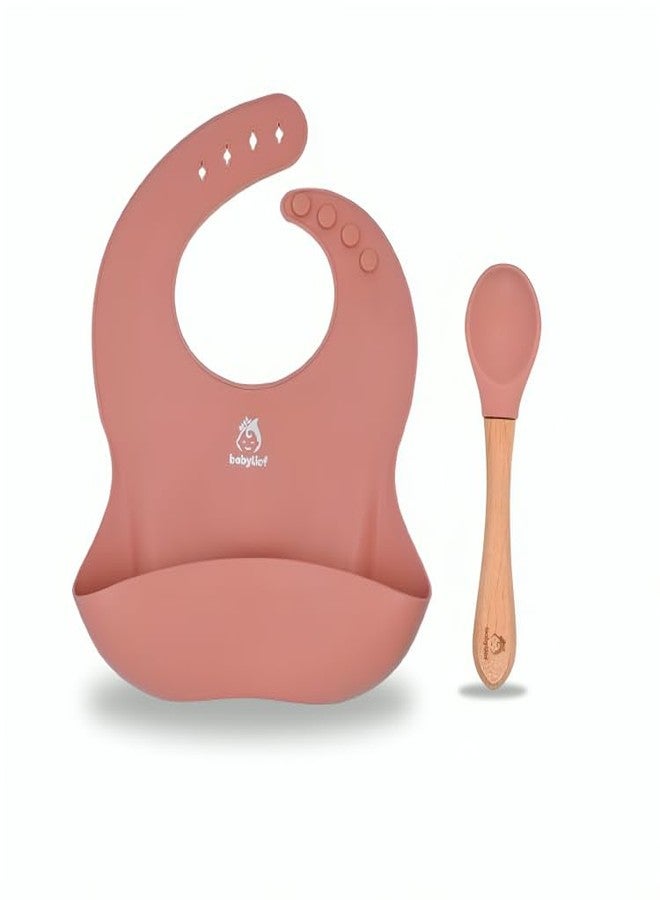 Babylief™ Silicone Baby Bib with Spoon Combo (Pink) - Image 1