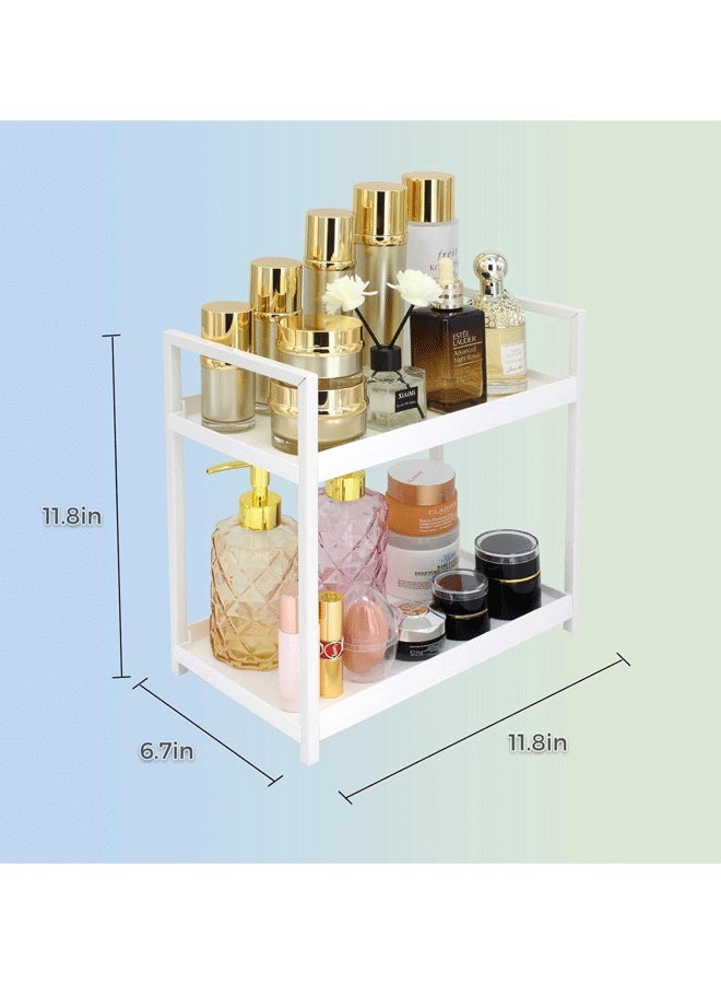 شو وو منظم سطح العمل من طبقتين للحمام - رف منظم مستحضرات التجميل ورف تخزين لغرف النوم والمكاتب ومنضدات المطبخ وتحت الأحواض (أبيض) - Image 2