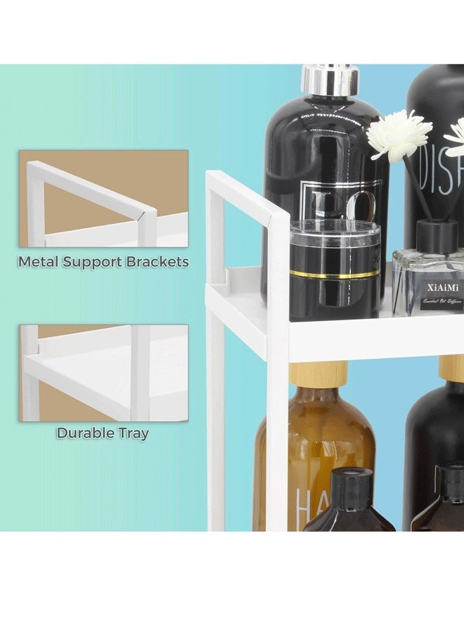 شو وو منظم سطح العمل من طبقتين للحمام - رف منظم مستحضرات التجميل ورف تخزين لغرف النوم والمكاتب ومنضدات المطبخ وتحت الأحواض (أبيض) - Image 5