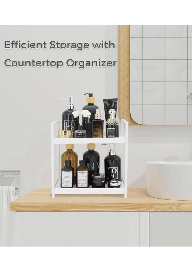شو وو منظم سطح العمل من طبقتين للحمام - رف منظم مستحضرات التجميل ورف تخزين لغرف النوم والمكاتب ومنضدات المطبخ وتحت الأحواض (أبيض) - Image 3