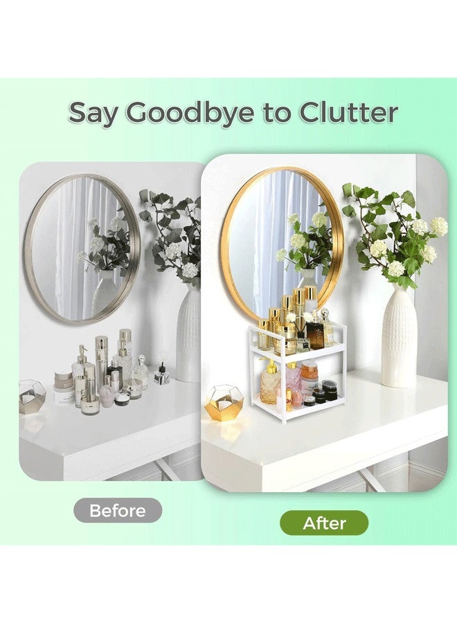 شو وو منظم سطح العمل من طبقتين للحمام - رف منظم مستحضرات التجميل ورف تخزين لغرف النوم والمكاتب ومنضدات المطبخ وتحت الأحواض (أبيض) - Image 4