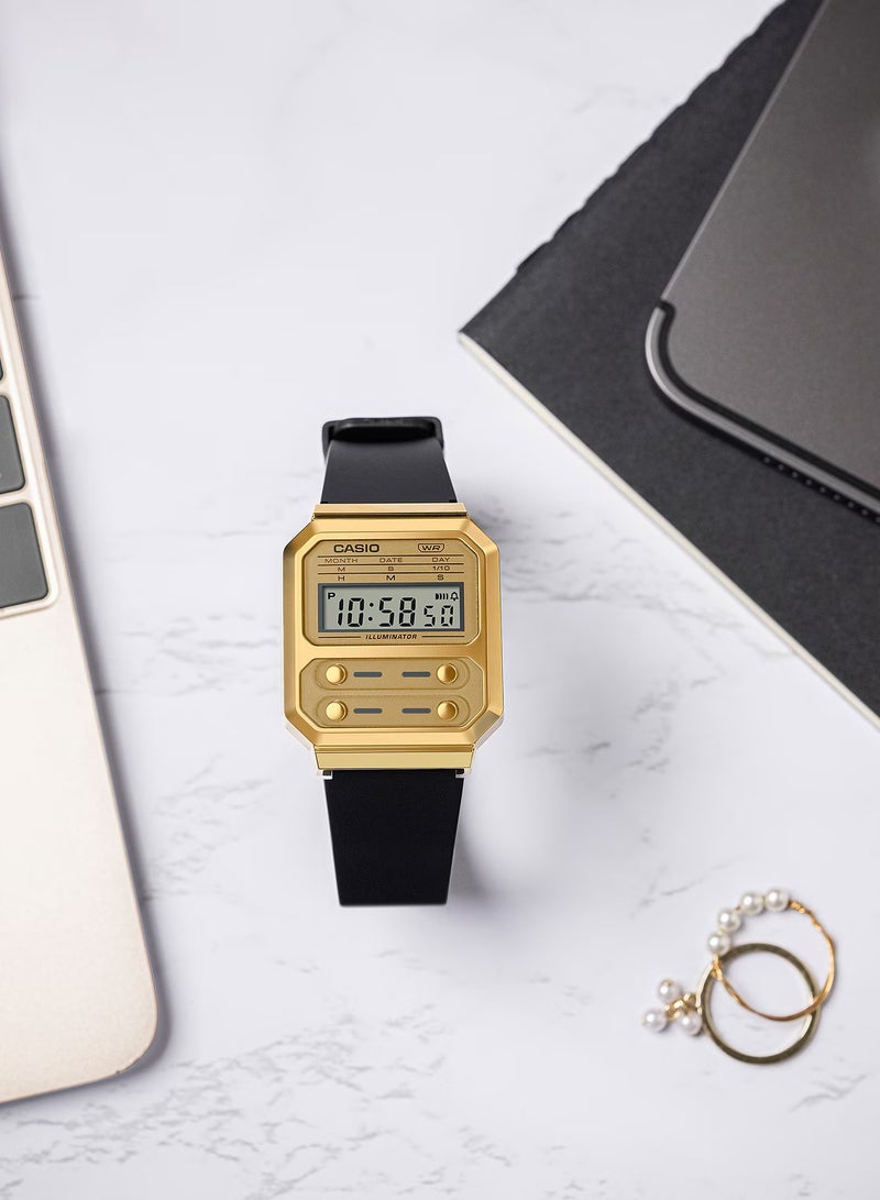 CASIO ساعة رقمية عتيقة بسوار من الراتينج A100WEFG-9A - Image 2