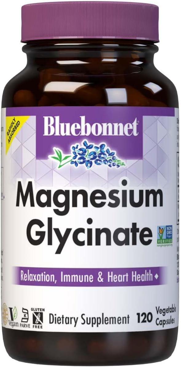 Bluebonnet Nutrition Magnesium Glycinate 400mg Maximum Absorption Mineral Complex Supports Energy Production  Enzyme Function  NonGMO SoyFree GlutenFree  120 Veggie Capsules - Image 1