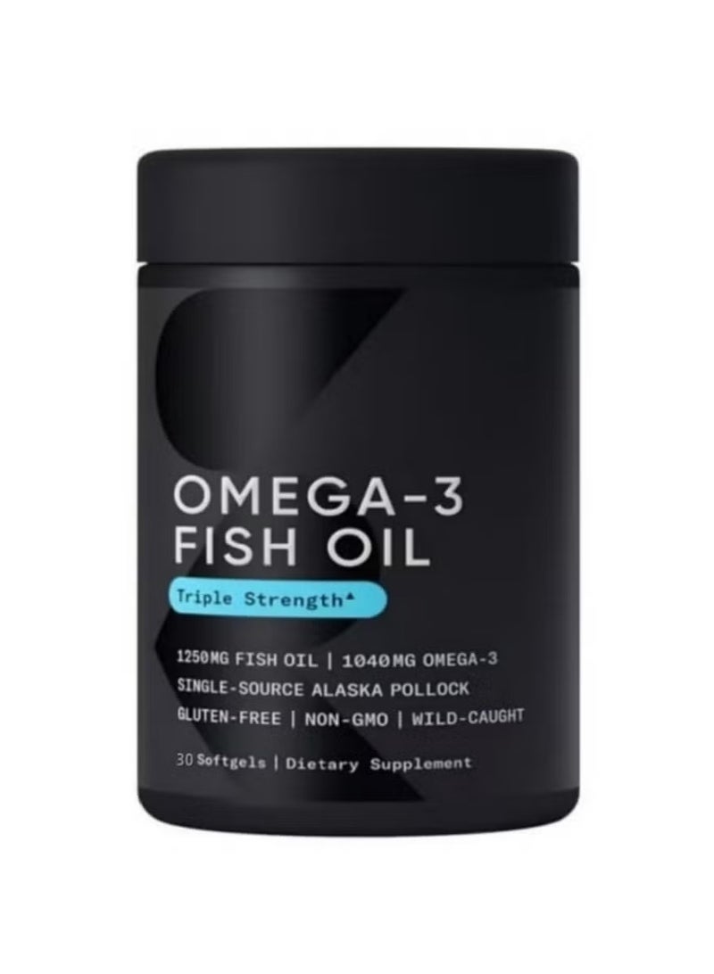 Omega Triple Strength Omega-3 Fish Oil 1250mg Dietary Supplement - 30 Softgels  （Packaging is different）  - Image 1