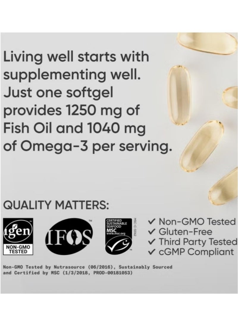 Omega Triple Strength Omega-3 Fish Oil 1250mg Dietary Supplement - 30 Softgels  （Packaging is different）  - Image 2