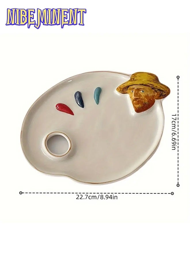 NIBEMINENT Van Gogh Inspired Artist Mixing Palette - Ceramic Artistic Color Mixing Tray, Multi-Purpose Decorative Prop for Painting and Displaying Makeup Essentials, Van Gogh Artwork Inspired - Image 3