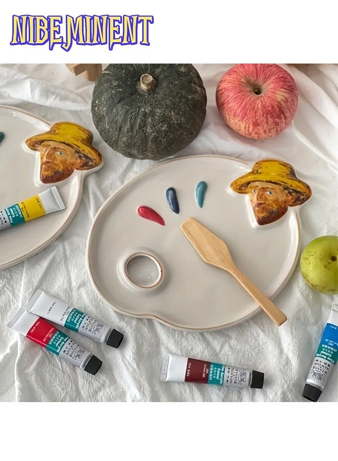 NIBEMINENT Van Gogh Inspired Artist Mixing Palette - Ceramic Artistic Color Mixing Tray, Multi-Purpose Decorative Prop for Painting and Displaying Makeup Essentials, Van Gogh Artwork Inspired - Image 4