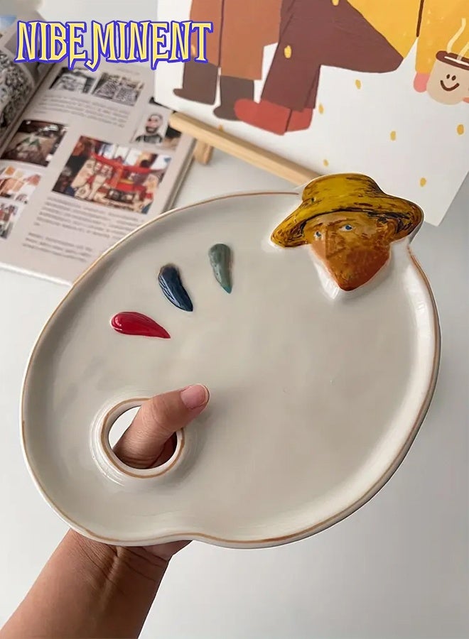 NIBEMINENT Van Gogh Inspired Artist Mixing Palette - Ceramic Artistic Color Mixing Tray, Multi-Purpose Decorative Prop for Painting and Displaying Makeup Essentials, Van Gogh Artwork Inspired - Image 1