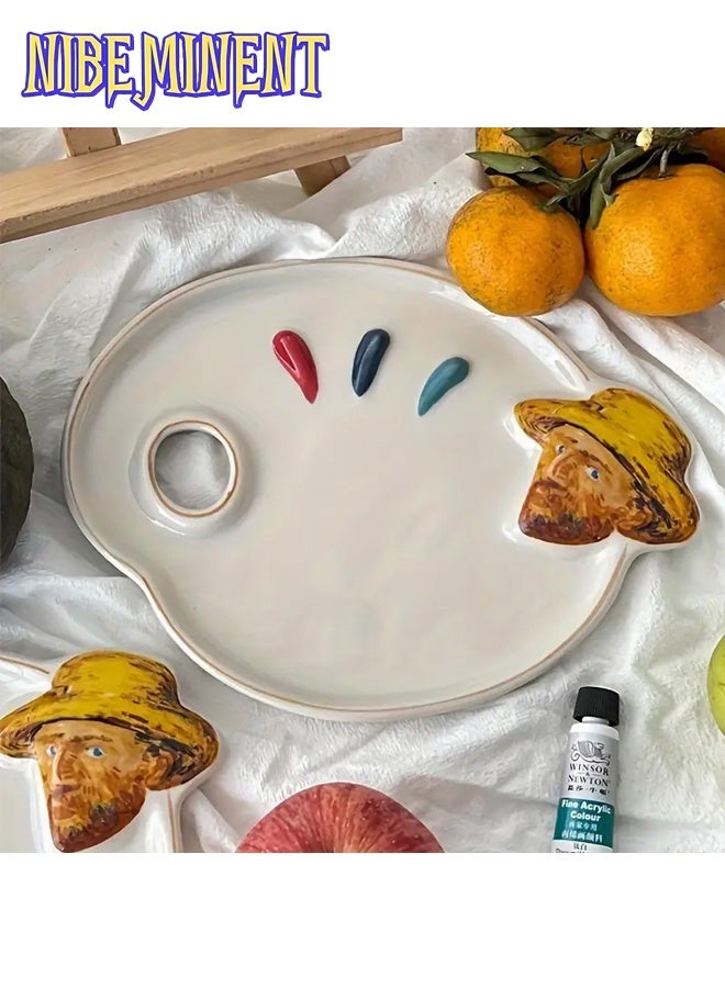 NIBEMINENT Van Gogh Inspired Artist Mixing Palette - Ceramic Artistic Color Mixing Tray, Multi-Purpose Decorative Prop for Painting and Displaying Makeup Essentials, Van Gogh Artwork Inspired - Image 2