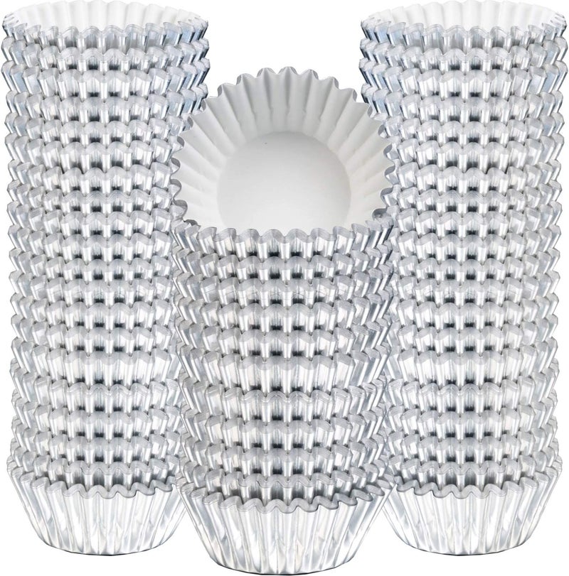Sumind 400 Pieces Mini Foil Cupcake Liners, Metallic Baking Cups, Disposable, Silver, Various Occasions - Image 1