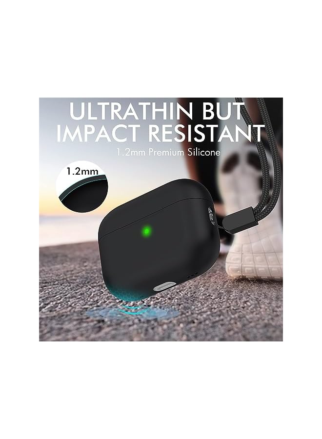 KASTWAVE Air Pods Pro 2 Case Cover 2022 Premium Silicone Case Cover With Lanyard Fully Protective With Front Led Visible Black - Image 4