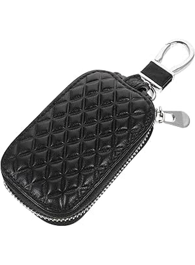 Universal Black Leather Car Key Cover Protective Case Fob Sleeve Automotive Interior Accessory - Image 1