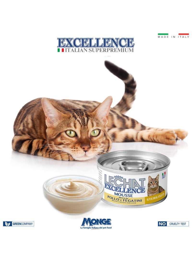 Monge Lechat Excellence by Monge | Sterilized Cat Wet Food Rich in Chicken and Liver | Super Premium Complete Wet Cat Food | Mousse in Can | Pack of 6 - Image 2