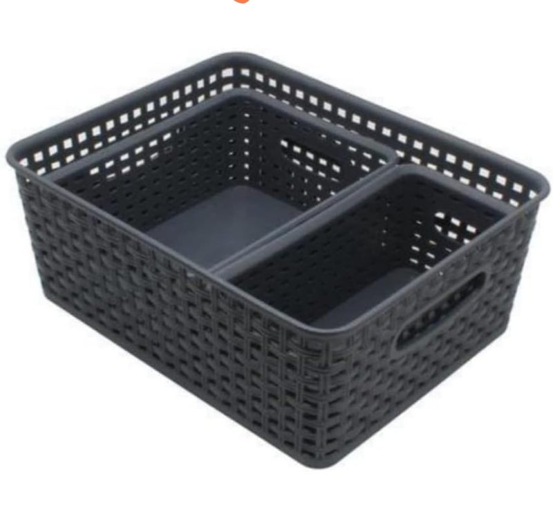 Hard MultiPurpose Storage basket With Handles Storage Boxes For FruitsToysspicesclothskitchen Storage Baskets pack of 3 combo set Black  - Image 1
