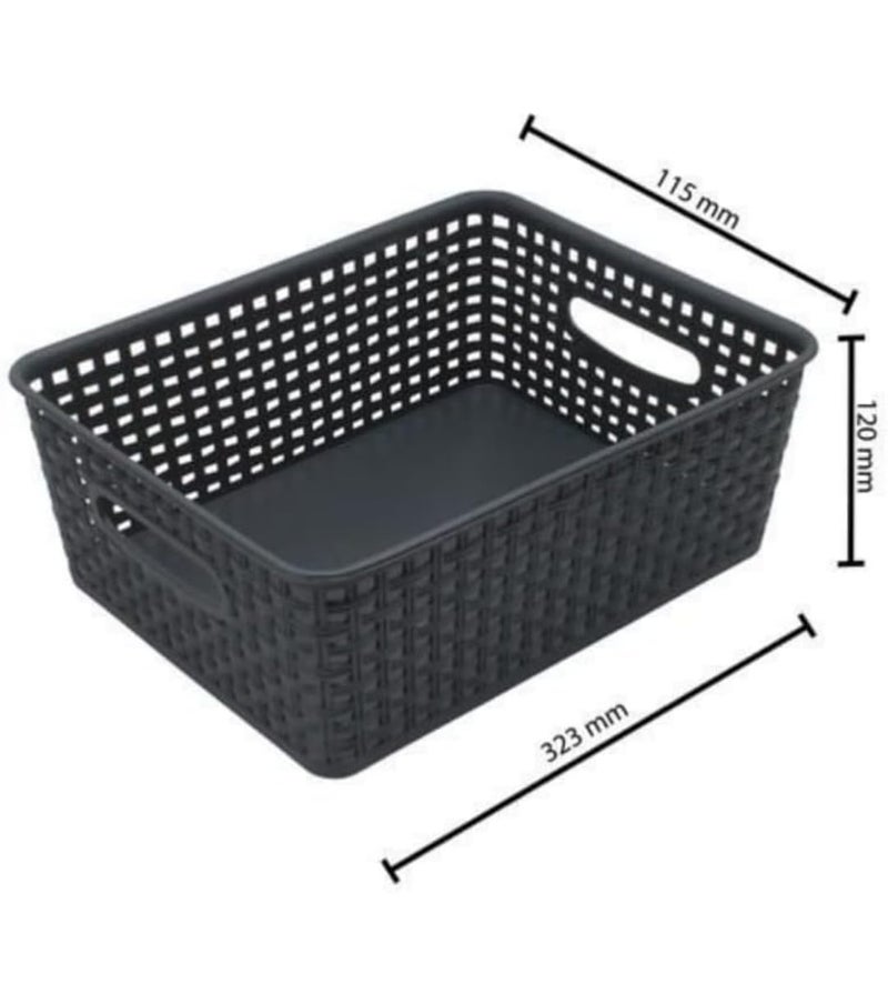 Hard MultiPurpose Storage basket With Handles Storage Boxes For FruitsToysspicesclothskitchen Storage Baskets pack of 3 combo set Black  - Image 2