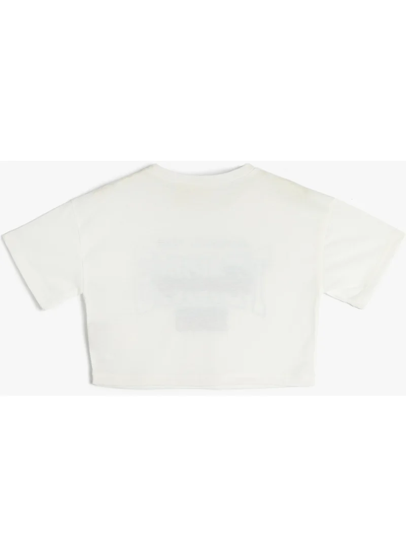 كوتون Crop Oversize T-Shirt Short Sleeve Crew Neck Printed