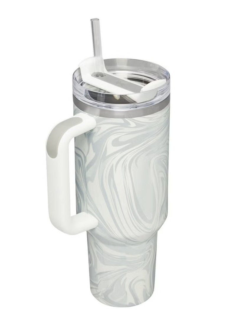 Quencher H2.0 FlowState 40 oz Rose Quartz Swirl Tumbler with Lid & Straw, Vacuum Insulated